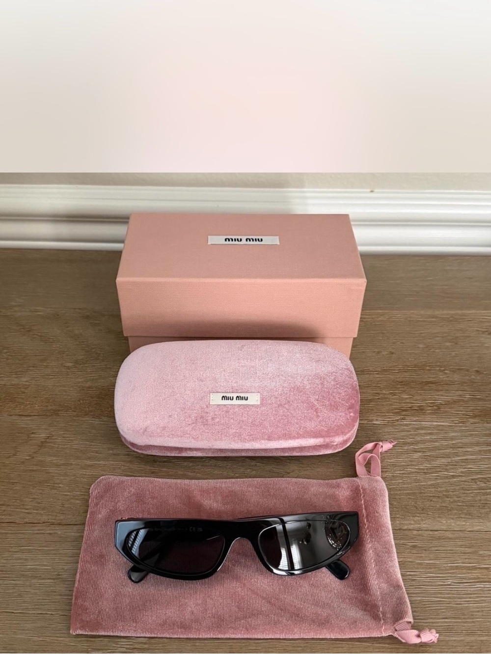 Authentic Miu Miu Black Sunglasses with Pink Velvet Case